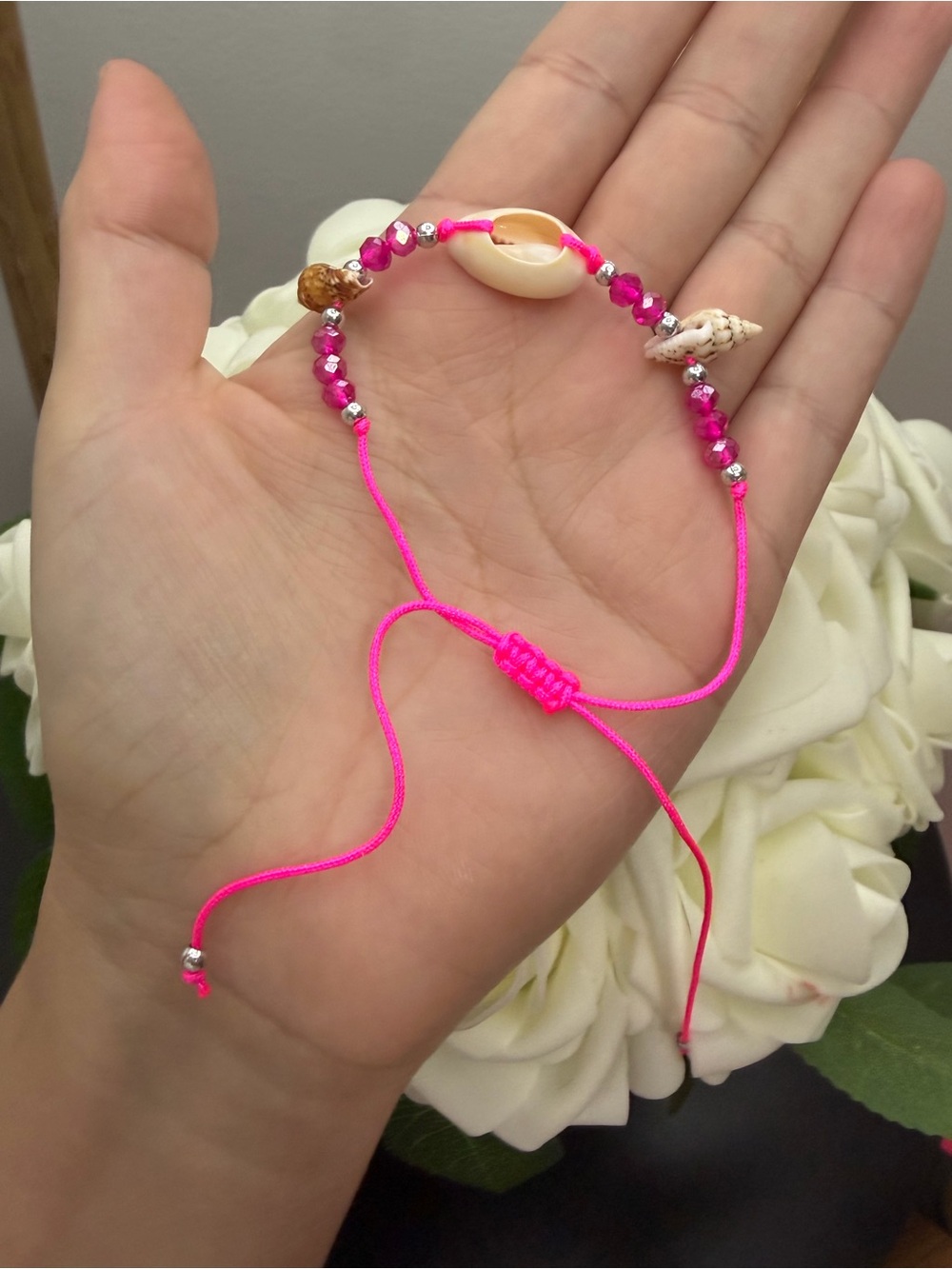 Pink Shell Beaded Adjustable Bracelet